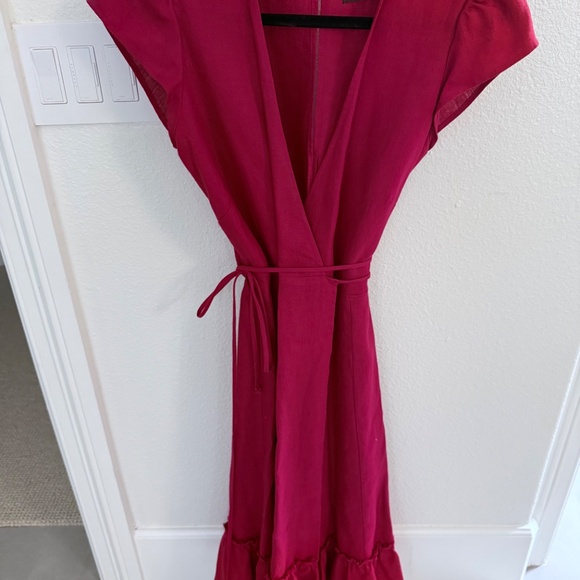 Reformation Apricot Dress in Red Licorice 100% Linen Wrap Dress Ruffled Sz M - Picture 6 of 6